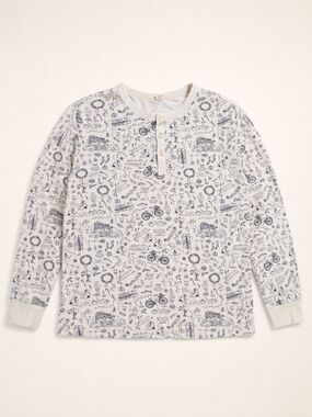 Goumi Long-Sleeve Off-White Christamas Pajama Top